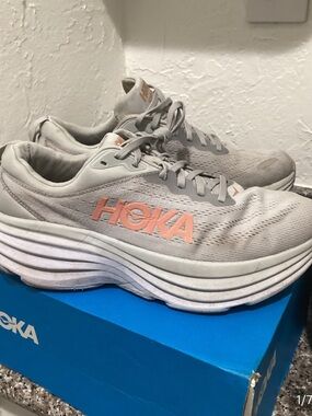 Hoka Neutral Gray Running Sneakers with Coral Logo